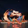 Happy 2023 New Year Photo Spot With Starry Sky Wave Decorations And Lanterns