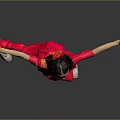 Young Woman Practicing Martial Arts In Red Uniform With Yellow Patterns