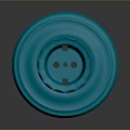 Blue Circular Object With Grooves And Holes On Dark Background