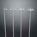 Six White Architectural Street Lamp Posts With Top Lamps On Grey Background