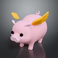 Cute Pink Pig Figure with Yellow Wings on Dark Shiny Surface