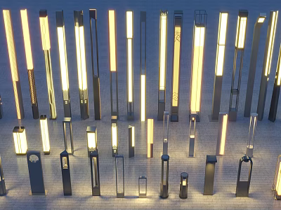 Diverse Modern Outdoor Lights With Decorative Designs And Various Heights For Garden Patio Lighting 3d model
