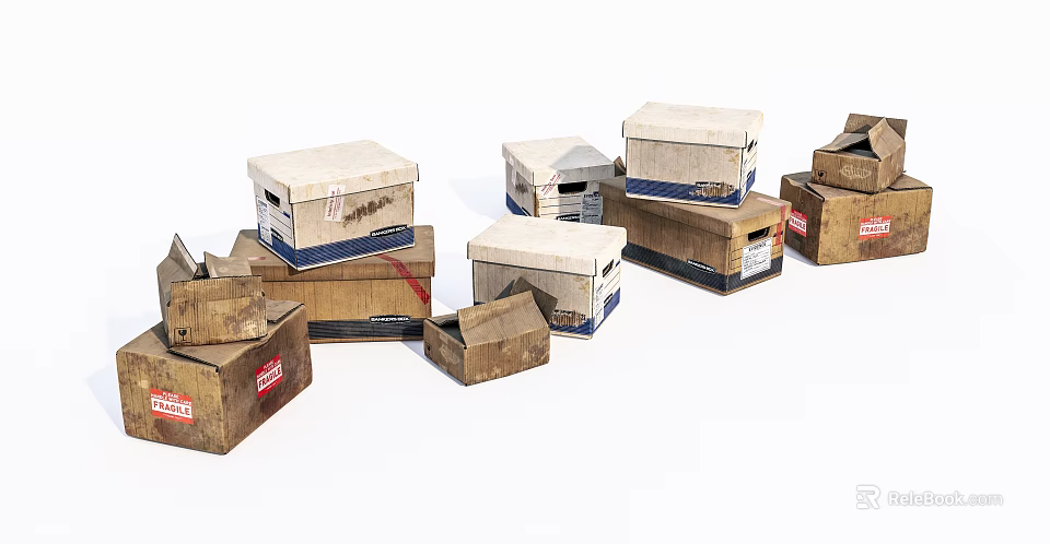 Commercial Equipment Storage Cardboard Boxes with Various Sizes and Stacked Arrangement 3d model 