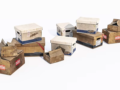 Commercial Equipment Storage Cardboard Boxes with Various Sizes and Stacked Arrangement 3d model