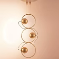 Modern Hanging Chandelier With Three Golden Sphere Lights And Circular Metal Frames