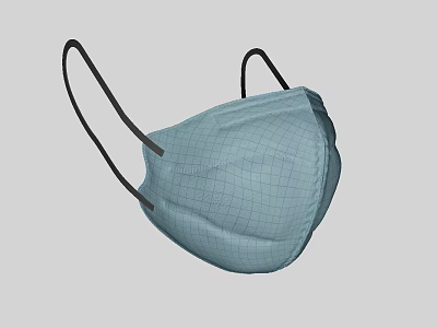 Light Blue Protective Face Mask With Black Ear Loops And Soft Design 3d model