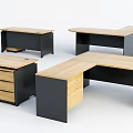 Various Office Desks With Wooden Tops Black Frames And Drawers