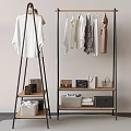 Two Clothes Racks With Hanging Shirts Dresses And Shelves Holding Storage Bags Baskets