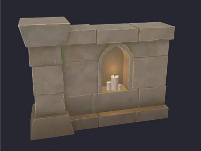 Medieval Style Stone Sculpture Carving With Arched Window And Lit Candles 3d model