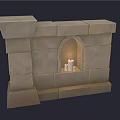 Medieval Style Stone Sculpture Carving With Arched Window And Lit Candles