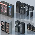 Various Modern Black Silver Refrigerators and Freezers with Display Doors Storage Compartments