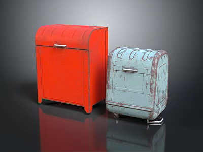 Vintage Storage Equipment Red And Light Blue Cases With Metal Handles And Worn Texture 3d model