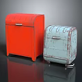 Vintage Storage Equipment Red And Light Blue Cases With Metal Handles And Worn Texture