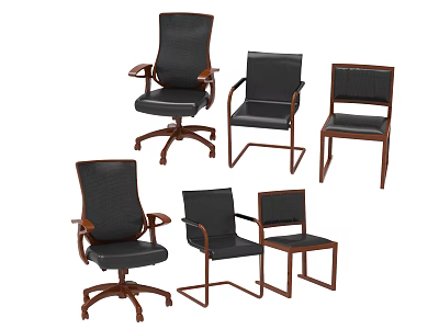 Various Styles Leisure Chairs With Wooden Frame And Black Cushion Design 3d model