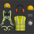 Safety Work Clothing and Accessories with Hard Hats Reflective Vest Harness Ear Muffs and Mask