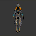 Futuristic Mechanical Humanoid With Cybernetic Armor And Orange Blue Gray Accents