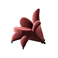 Modern Stylish Red Flower Shaped Single Sofa With Velvet Upholstered Petal Design And Rolling Wheels