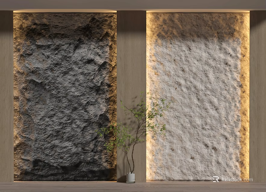 Two Textured Background Walls With Dark And Light Colors Wooden Frame And Warm Lighting 3d model 