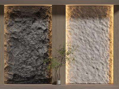 Two Textured Background Walls With Dark And Light Colors Wooden Frame And Warm Lighting 3d model