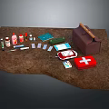 First Aid Kit With Medical Supplies Medications Bandages And Red Cross Box
