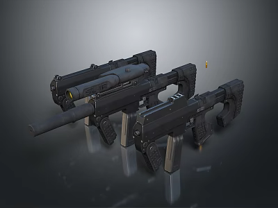 Modern Tactical Rifles with Scope Magazine and Silencer in Dark Background 3D Rendering 3d model
