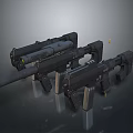 Modern Tactical Rifles with Scope Magazine and Silencer in Dark Background 3D Rendering