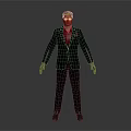 3D Game Movie Character In Black Suit Red Shirt With Yellow Glasses And Gray Background