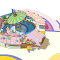 Colorful Children's Playground Equipment With Pink Building Moon Shape And Rabbit Decorations