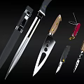 Weapons Collection Including Knives Swords Daggers and Bladed Tools with Different Designs