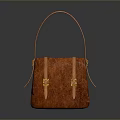 Stylish Orange Textured Leather Handbag With Golden Buckles And Classic Handle