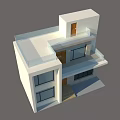 Modern Detached Villa with Two Story Wooden Door Steps Large Windows Balcony Glass Railing Exterior