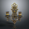 Antique Wall Sconce With Intricate Gold Black Decor And Candle Holders
