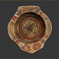 Traditional Ceramic Bowl With Red Brown Color And Wavy Edge Decorative Pattern