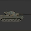 Military Tank Vehicle With Camouflage Paint Long Cannon And Metal Tracks