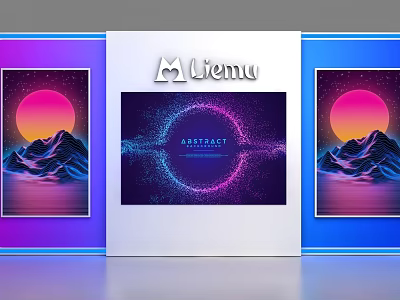 Modern Display Shelf With Digital Screen And Decorative Artworks Under Neon Lighting 3d model