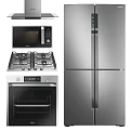 Modern Stainless Steel Kitchen Appliances Including Microwave Gas Stove Oven And Refrigerator