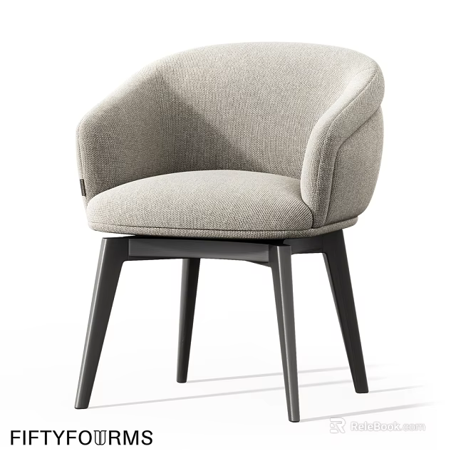 Modern Single Chair With Gray Upholstered Fabric And Dark Wooden Legs 3d model 