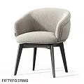 Modern Single Chair With Gray Upholstered Fabric And Dark Wooden Legs