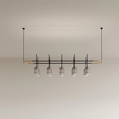 Modern Linear Chandelier With Black Metal Frame And Five Glass Shades 3d model