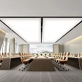 Modern Conference Room Interior With Long Table Comfortable Office Chairs Projection Screen And Modern Lighting