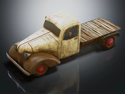 Vintage Rustic Truck Model With Wooden Flatbed Red Wheels And Classic Design 3d model