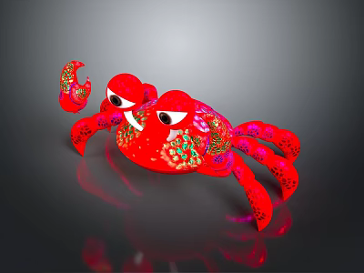 Red Crab Shaped Decorative Furniture Piece With Colorful Floral Patterns 3d model