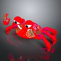 Red Crab Shaped Decorative Furniture Piece With Colorful Floral Patterns