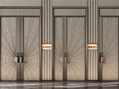 Elegant Modern Metallic Entrance Doors With Radial Patterns And Door Signs 3d model
