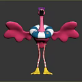 Cartoon Flamingo Character With Pink Wings Blue And White Lifebuoy Yellow Feet And Striped Legs