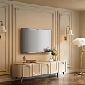 Elegant TV Stand with Paneled Walls Wall Sconces and Floor Lamp
