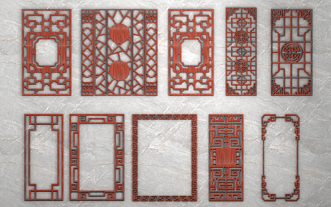 Chinese-style carved window grilles 3d model