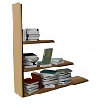 Modern Multilayer Wooden Bookcase With Stacked Books And Laptop On Shelves