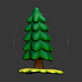 3D Rendered Stylized Green Tree with Brown Trunk Yellow Flower-like Base on Black Background