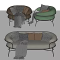 Modern Sofa Set With Decorative Pillows Throw Blanket And Green Brown Accent Chairs